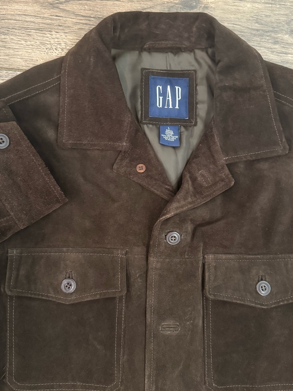 Vintage 90s GAP Suede Brown Shirt Jacket Leather Western Chore Y2K Sz Large EUC